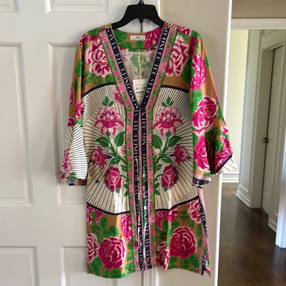 Maaji Other - Maaji Pink Floral Swim Cover-up Tunic with Green and Gold Accents